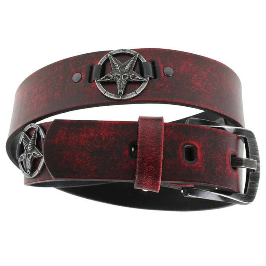 LEATHER & STEEL FASHION Gu00Fcrtel Baphomet - Red Gurtel