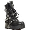 NEW ROCK New Rock Damen Lederstiefel Metallic- Schwarz - Metallic Collection High Heels