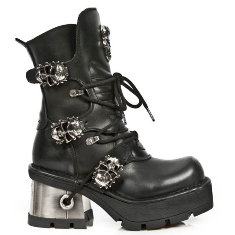 NEW ROCK Schwarze New Rock Uni Lederboots -Itali Negro Planing New Negro M8 Acero High Heels