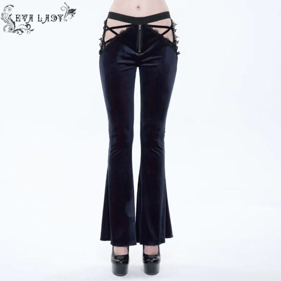 DEVIL FASHION Devil Fashion - Damenhose - Negative Nancy Gothic Velvet Flared Pants With Lace Hosen & Shorts