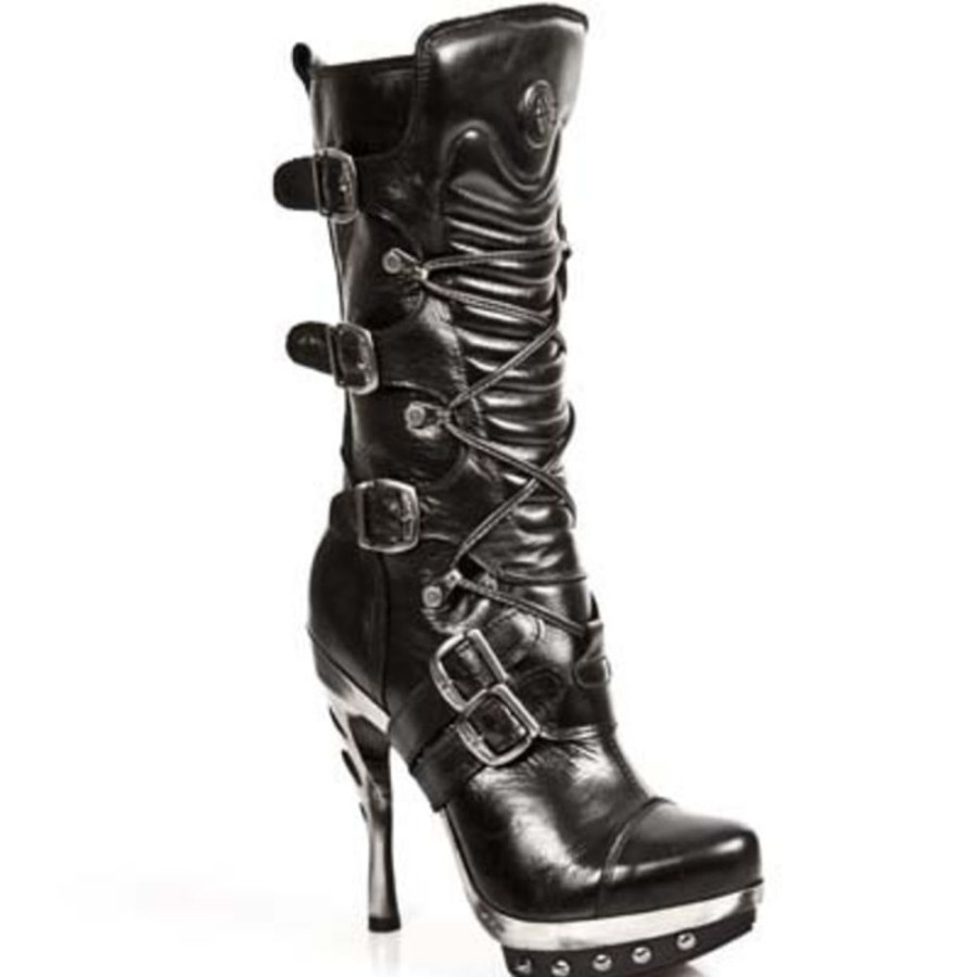 NEW ROCK New Rock Damen Lederstiefel Punk- Schwarz- Punk Collection High Heels