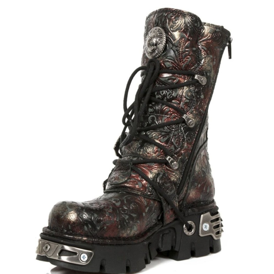 NEW ROCK Metallic Rot Schwarze New Rock Lederstiefel - New Punk And Rock Design Lederschuhe