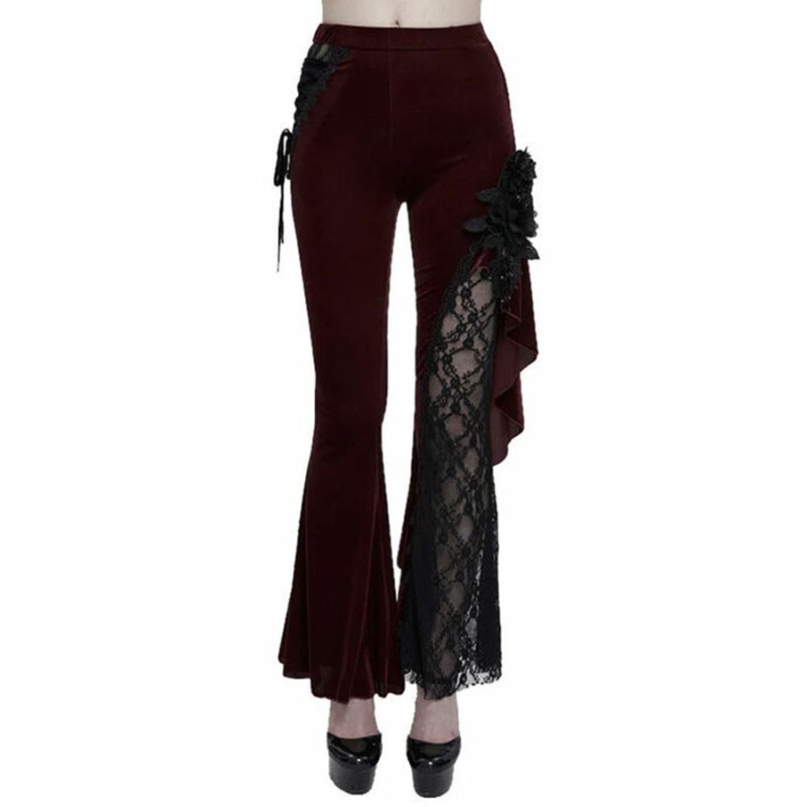 DEVIL FASHION Devil Fashion - Damenhose - Red Wine Velvet Bell Hosen & Shorts