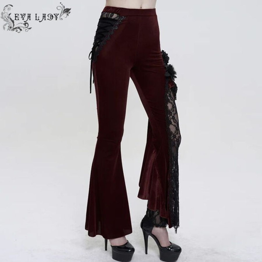 DEVIL FASHION Devil Fashion - Damenhose - Red Wine Velvet Bell Hosen & Shorts