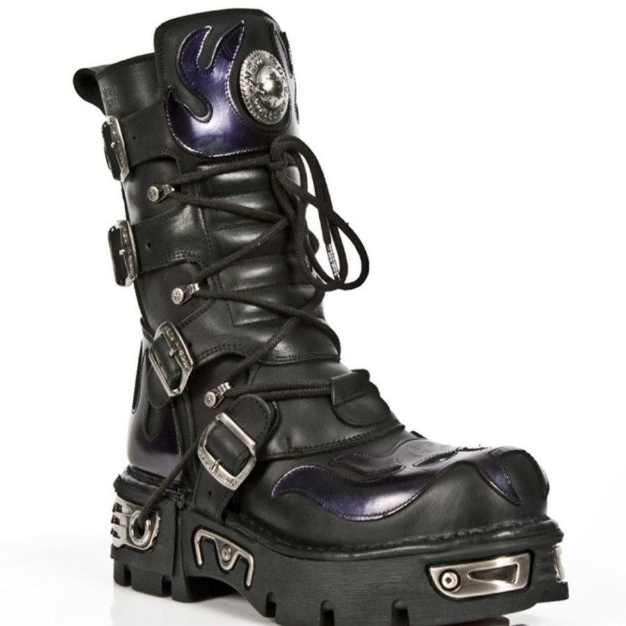 NEW ROCK Stiefel New Rock - Itali Negro, Charol Stuco Lila Lederschuhe