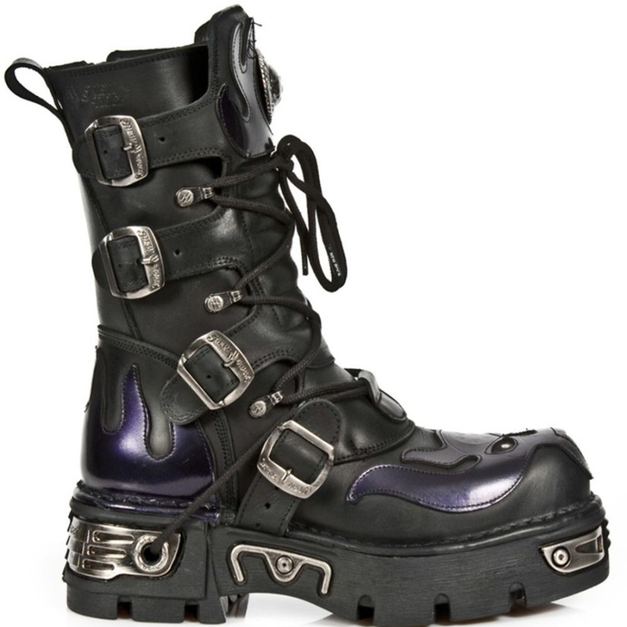 NEW ROCK Stiefel New Rock - Itali Negro, Charol Stuco Lila Lederschuhe