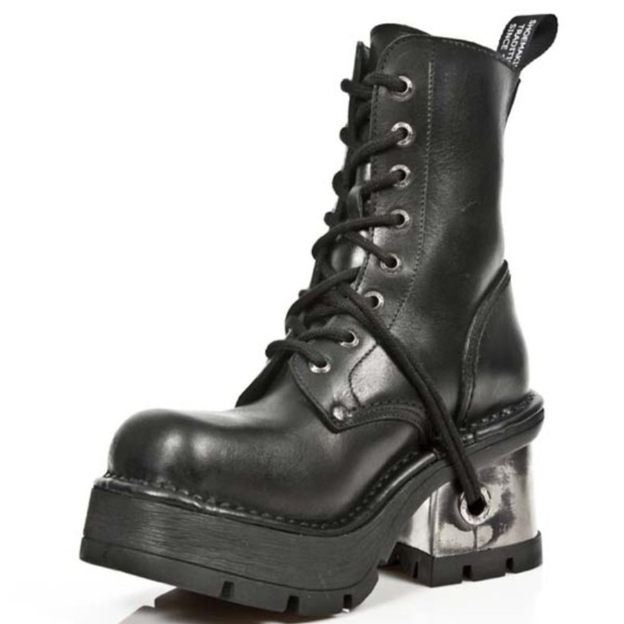 NEW ROCK Schwarze New Rock Damen Lederstiefel -Itali Negro Planing New Negro M8 Acero- M.8355-S1 High Heels