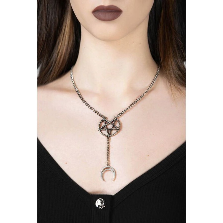 KILLSTAR Anhu00E4Nger Mit Kette Killstar - Pentagram Moon Drop - Silber Schmuck & Bijouterie