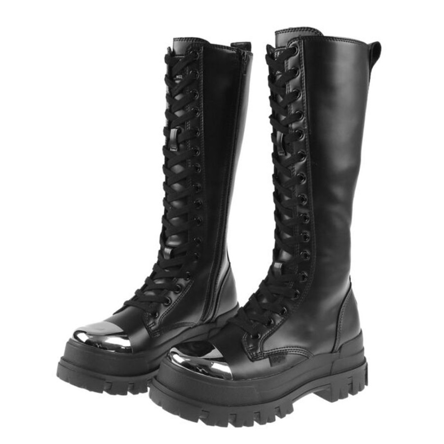 BUFFALO Damen 16-Loch-Boots Buffalo - Vegan - Aspha On Steel - Blk Lederschuhe