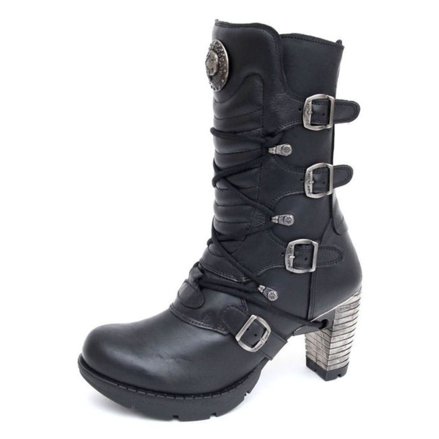 NEW ROCK Schwarze New Rock Damen Lederstiefel Trail - M-Tr003-S1 -Trail Collection High Heels