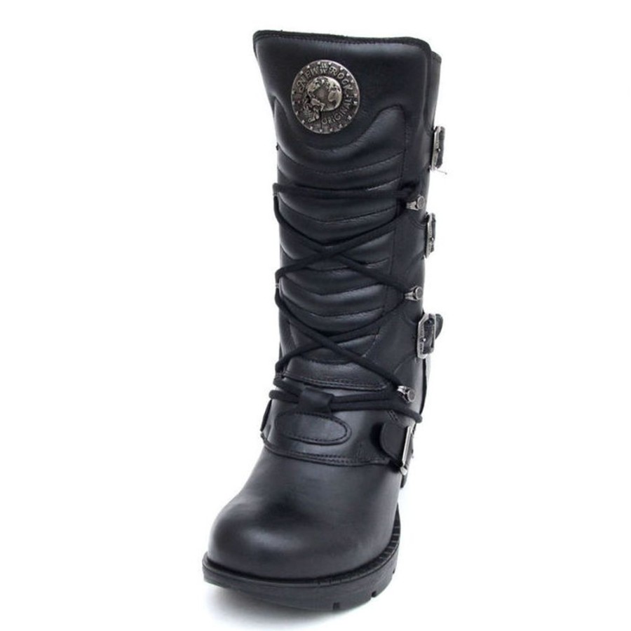 NEW ROCK Schwarze New Rock Damen Lederstiefel Trail - M-Tr003-S1 -Trail Collection High Heels