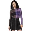 KILLSTAR Damen Langarm-T-Shirt (Oberteil) Killstar - Sweet Nightmare - Purple Tartan Sonstige T-Shirts