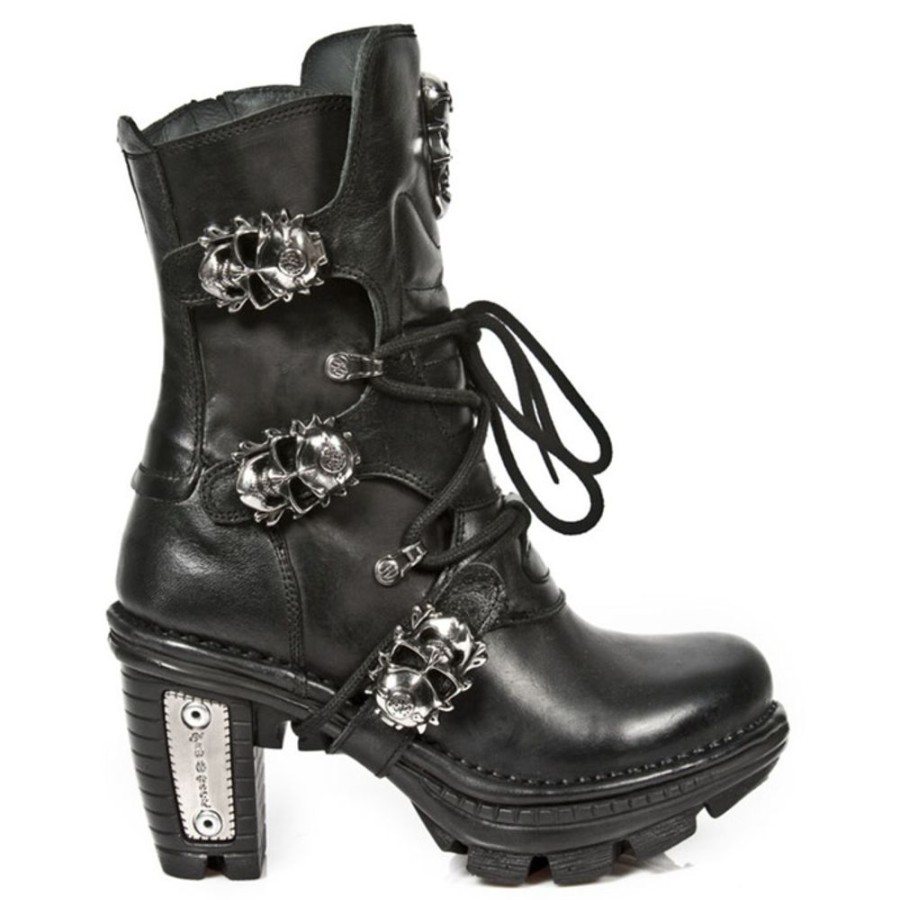 NEW ROCK Schwarze New Rock Damen Lederstiefel - Neotrail Kollektion High Heels