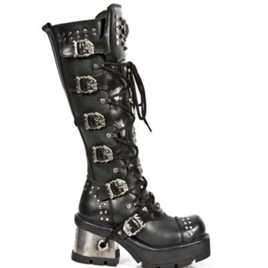 NEW ROCK New Rock Damen Lederstiefel Metallic - Schwarz High Heels