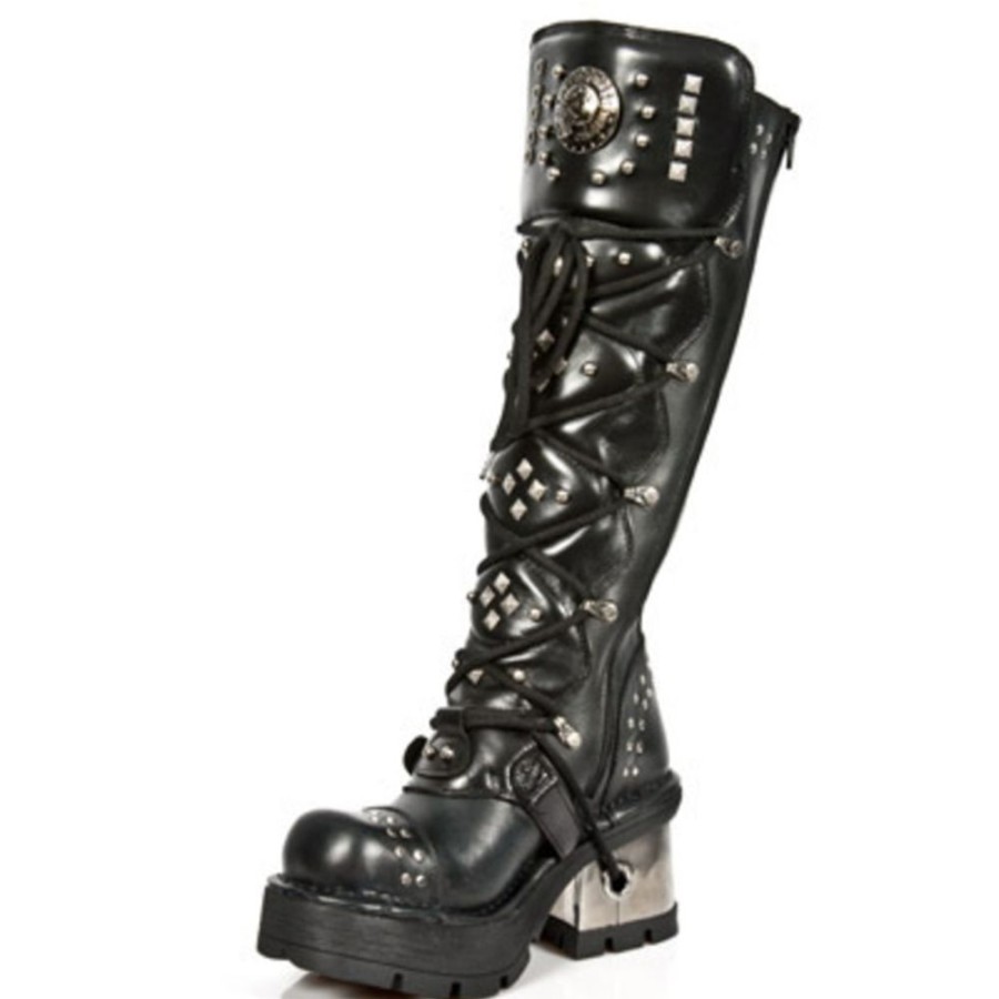 NEW ROCK New Rock Damen Lederstiefel Metallic - Schwarz High Heels