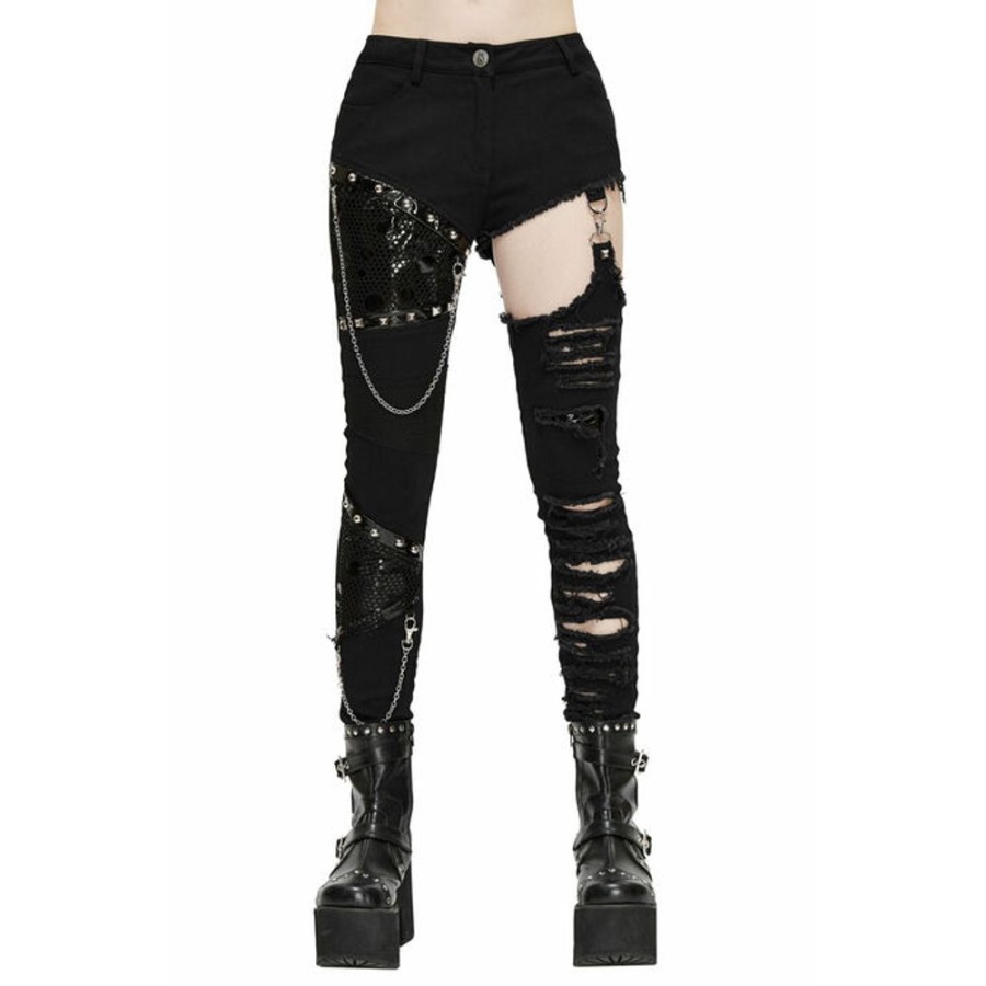 DEVIL FASHION Devil Fashion - Damenhose - - Rift Runner Punk Pants With Chains Hosen & Shorts