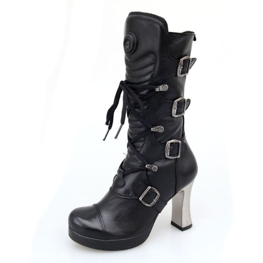 NEW ROCK New Rock Damen Lederstiefel Goth - Schwarz- Goth Collection-M-5815-S10 High Heels