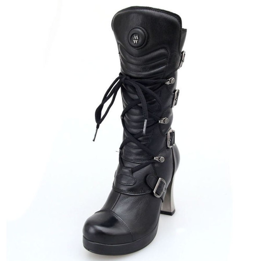 NEW ROCK New Rock Damen Lederstiefel Goth - Schwarz- Goth Collection-M-5815-S10 High Heels