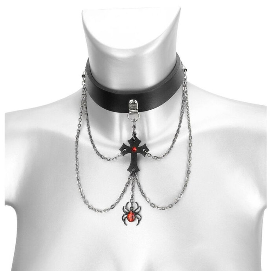 LEATHER & STEEL FASHION Halsband Spider Cross Schmuck & Bijouterie