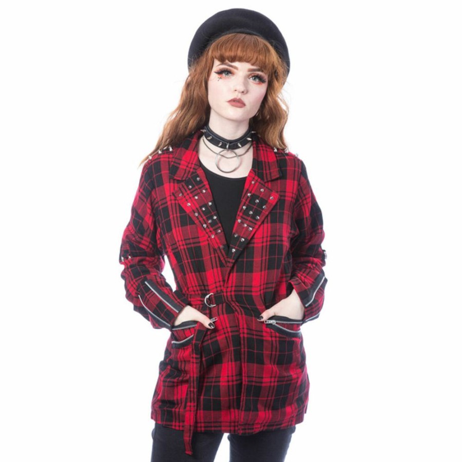 CHEMICAL BLACK Damen Jacke (Blazer) Chemical Black - Sardonyx - Roter Tartan Jacken & Mantel