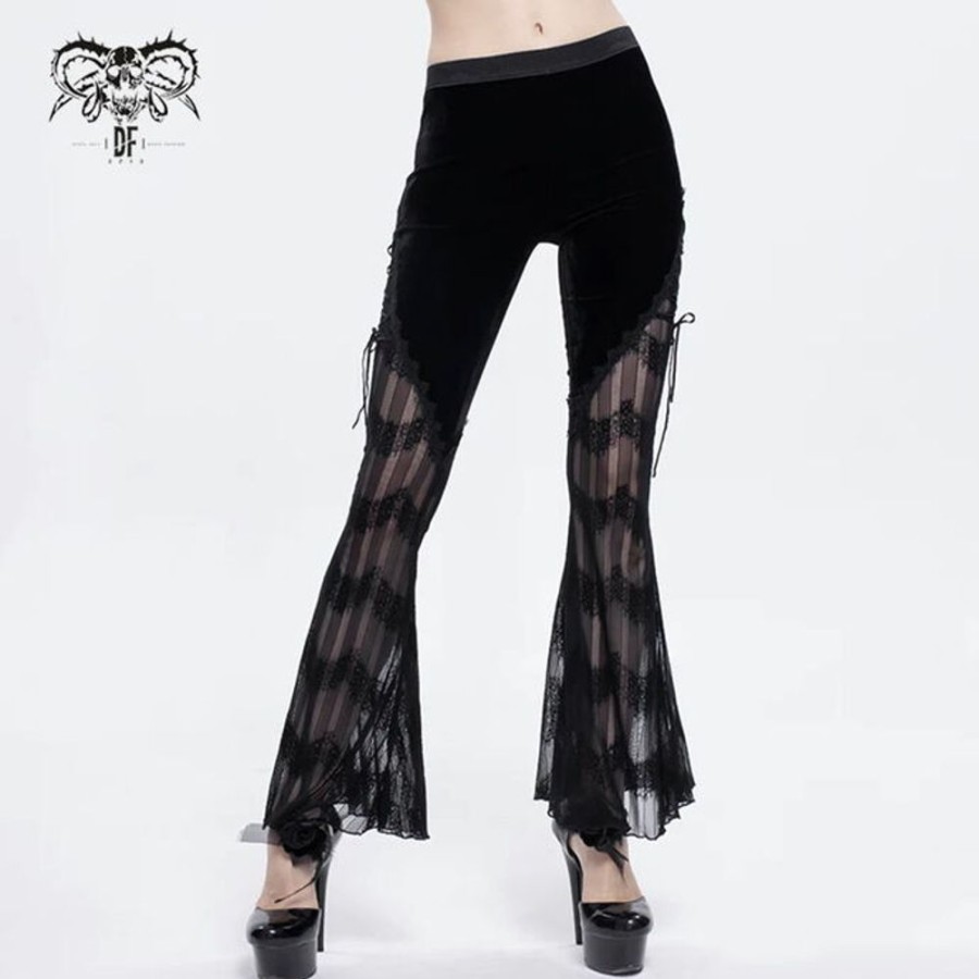 DEVIL FASHION Devil Fashion - Damenhose - Gothic Flared Trousers With Side Ties Hosen & Shorts