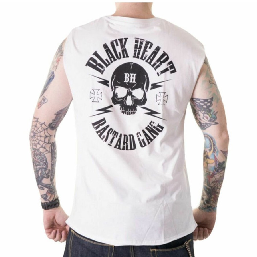 BLACK HEART Herren-Tanktop Black Heart - Bastrad Skull - Weiss Tank-Tops