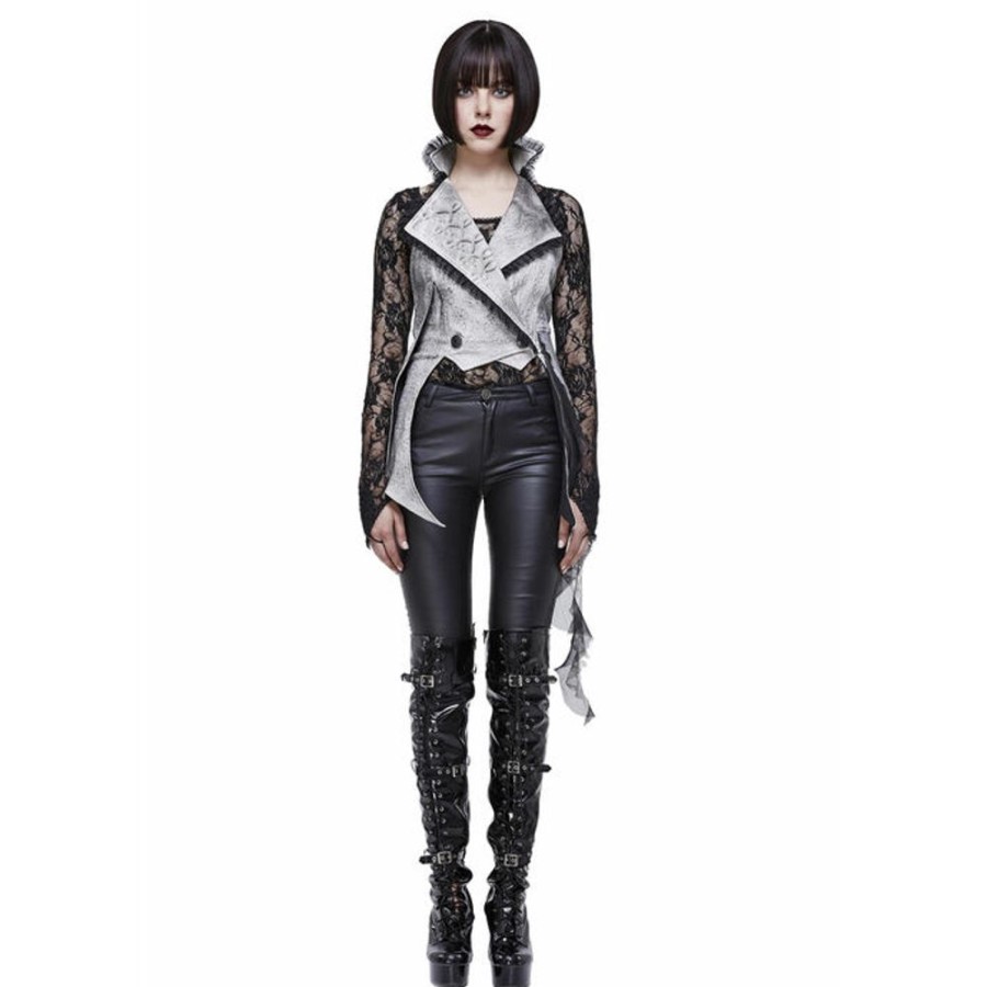 DEVIL FASHION Devil Fashion - Damen Tankjacke -I Think I Am Paranoid Punk Layered Hemline Jacken & Mantel