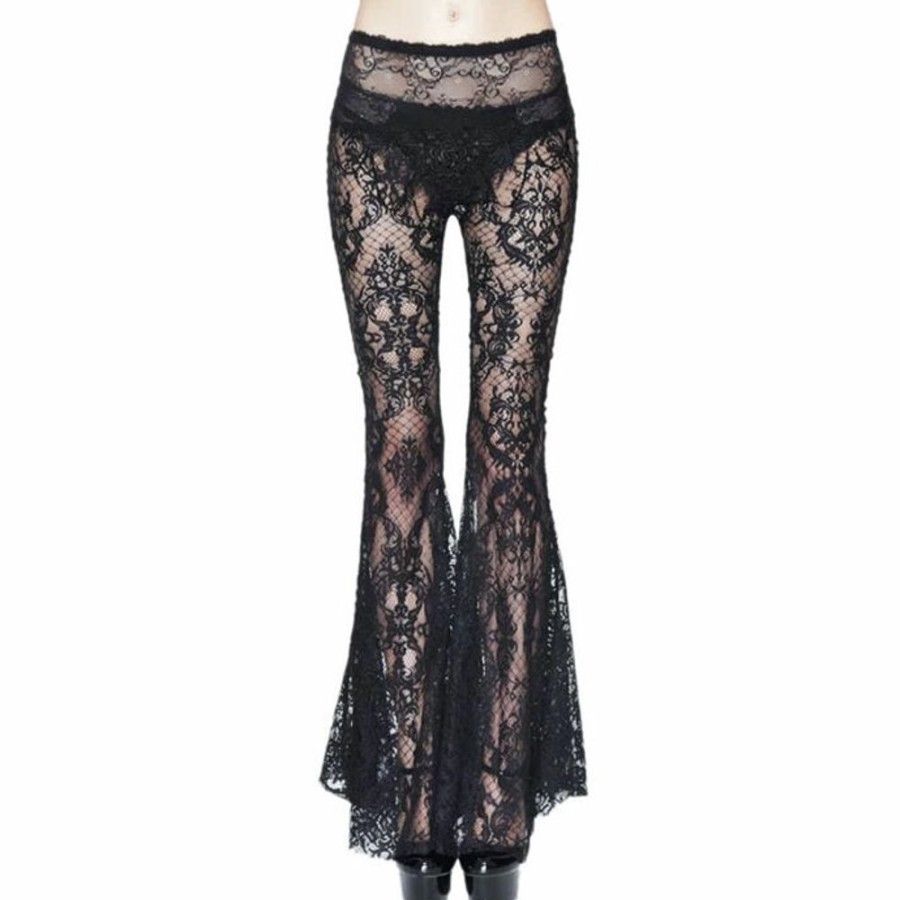 DEVIL FASHION Devil Fashion - Damen Spitzenhose - Pagan Festivity Gothic Fishnet Bell-Bottom Hosen & Shorts