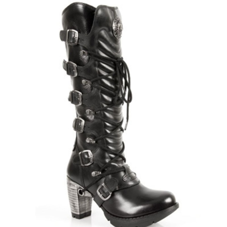 NEW ROCK Schwarze Hohe New Rock Damen Lederstiefel - Trail - Tr004-S1 - Trail Collection High Heels