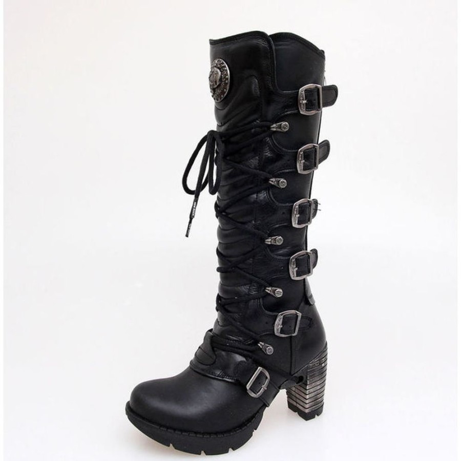 NEW ROCK Schwarze Hohe New Rock Damen Lederstiefel - Trail - Tr004-S1 - Trail Collection High Heels