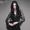 DEVIL FASHION Devil Fashion - Damen Langarmtop - Rose Garland Gothic Top With Mesh Neckline And Sleeves Gothic & Punk T-Shirts